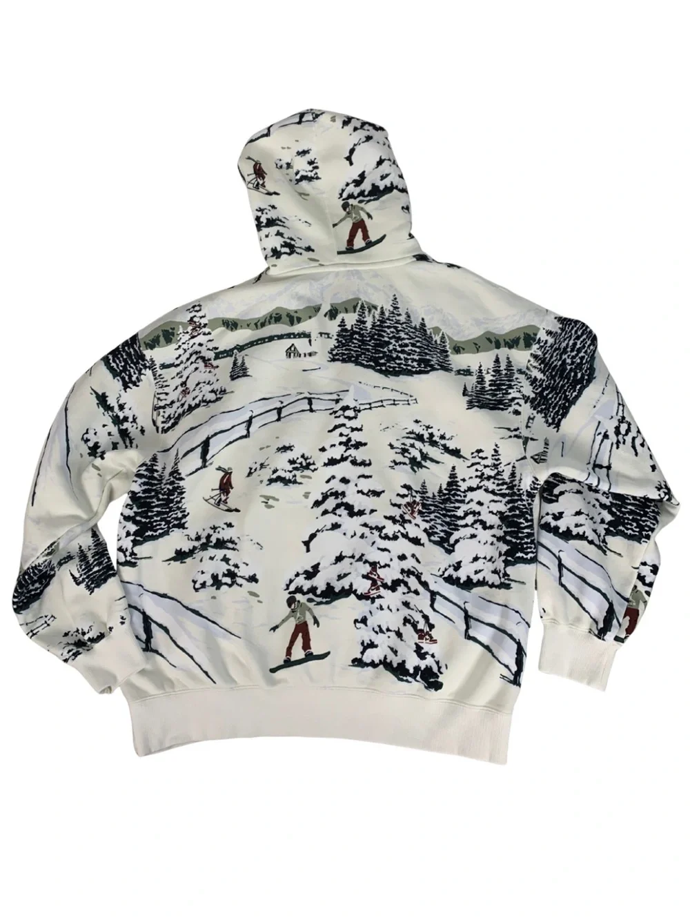 Jordan Brooklyn Fleece Holiday Hooded Sweater Men L Snow Skiing Scene Winter
